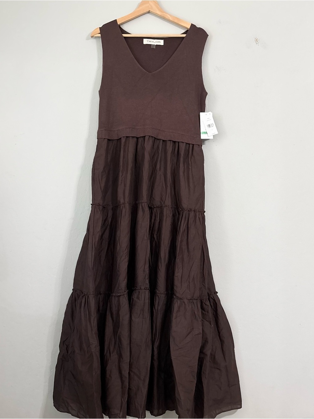 New Taylor Chocolate Brown Tiered Ruffle Maxi Dress